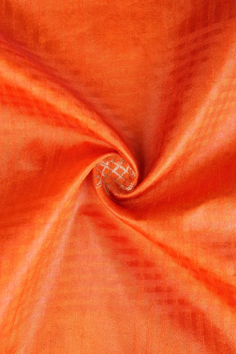 Fire Orange Raw Silk Sarees with Gold Zari Rangoli Pattren view 4
