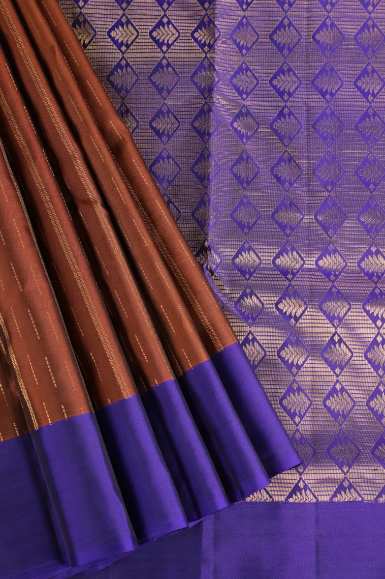 Tawny Brown Soft Silk Saree with Gold Zari Stripes