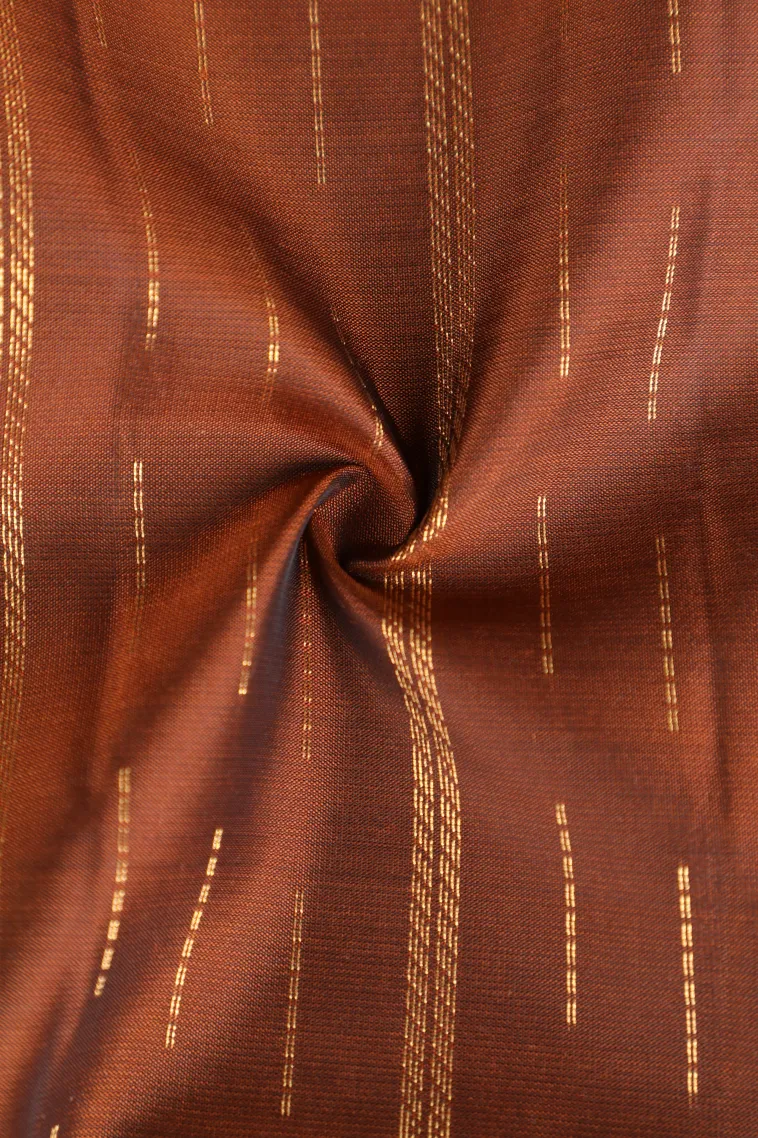 Tawny Brown Soft Silk Saree with Gold Zari Stripes view 4