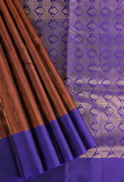 Tawny Brown Soft Silk Saree with Gold Zari Stripes