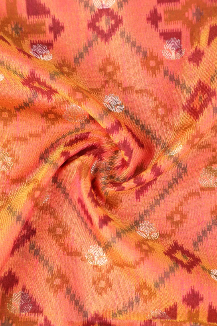 Peach Pink Semi Tussar Silk with Bronze Zari Geometric Shapes view 4