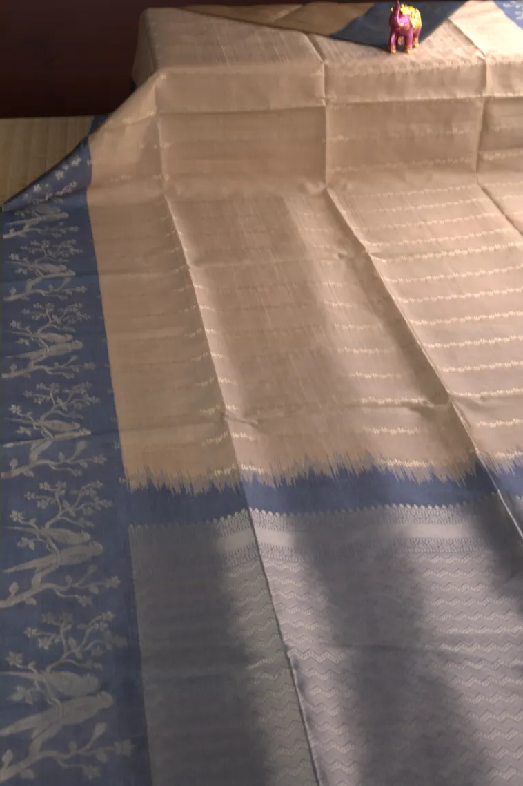 Sandollar Yellow Semi Tussar Silk with Bronze Zari Stripes view 2