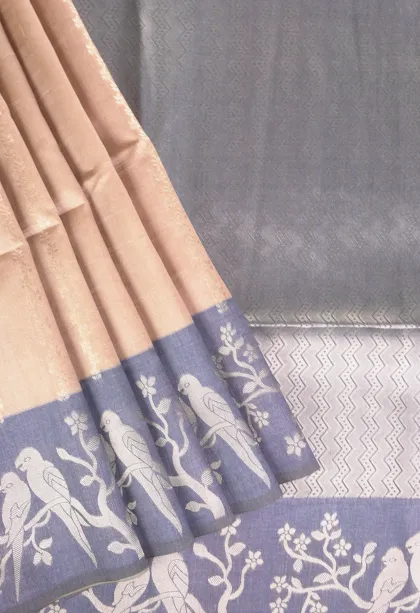 Sandollar Yellow Semi Tussar Silk with Bronze Zari Stripes