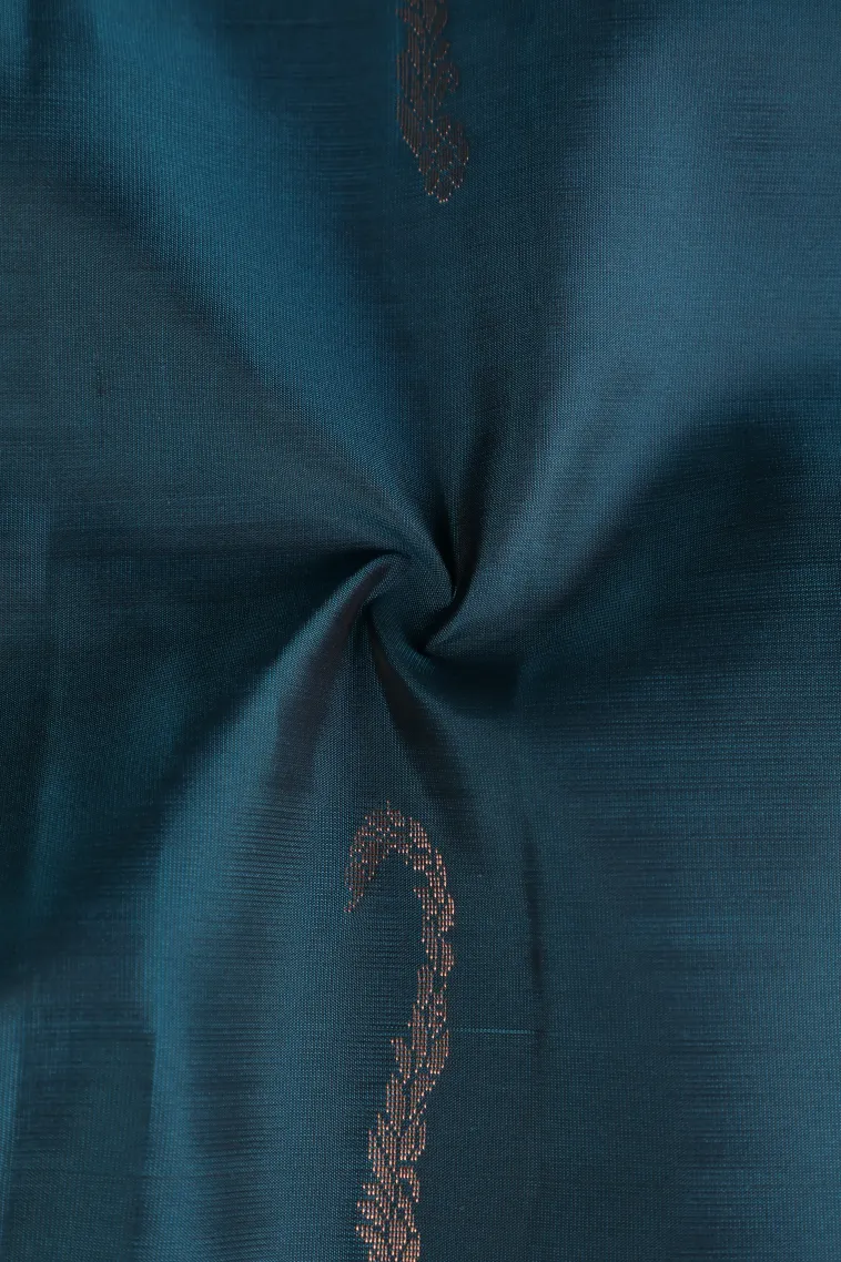 Aegean Blue Soft Silk Saree with Gold Zari Stripes And Puttas view 4