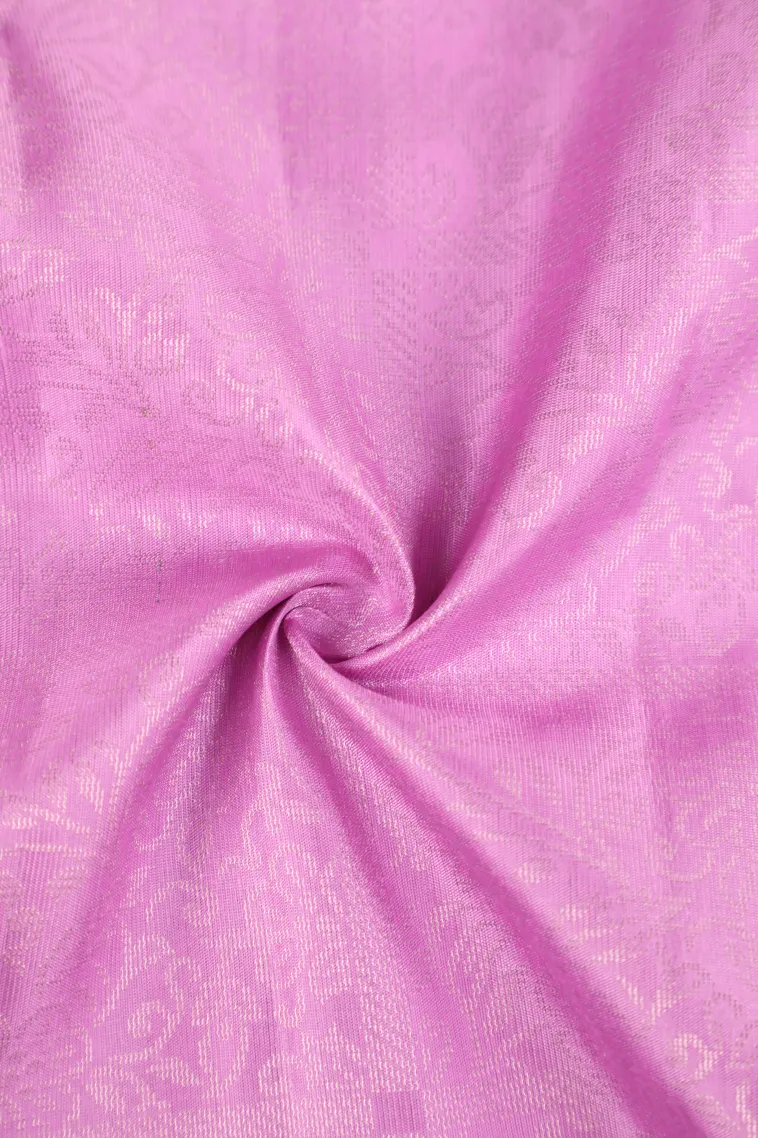 Lean Pink Soft Silk Saree with Silver Zari Floral Puttas view 4