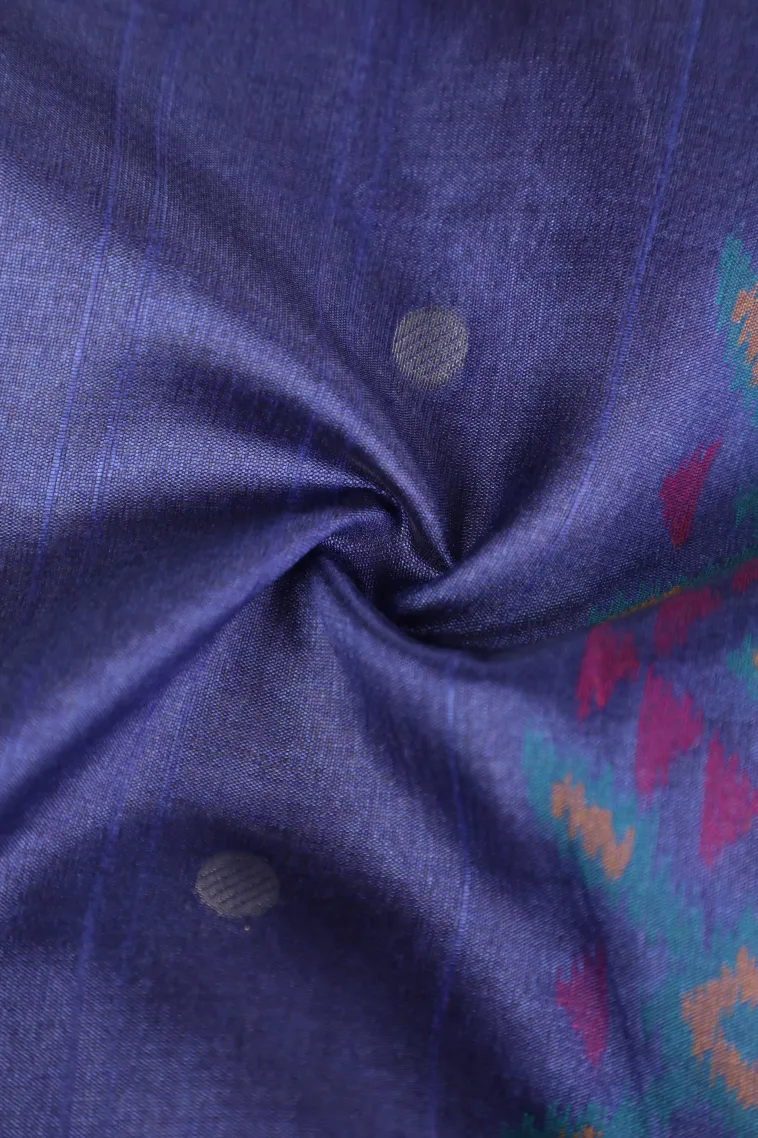 Navy Blue Tussar Saree with Bronze Zari Ikkat view 4