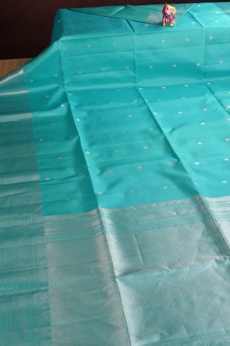 Sky Blue Soft Silk Saree with Silver Zari Buttis (small Dots Or Motifs) view 2