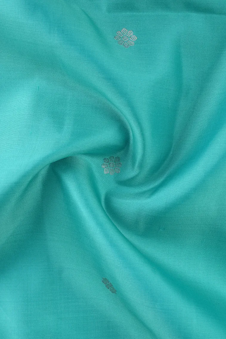Sky Blue Soft Silk Saree with Silver Zari Buttis (small Dots Or Motifs) view 4