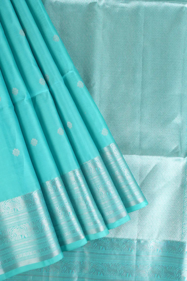 Sky Blue Soft Silk Saree with Silver Zari Buttis (small Dots Or Motifs)