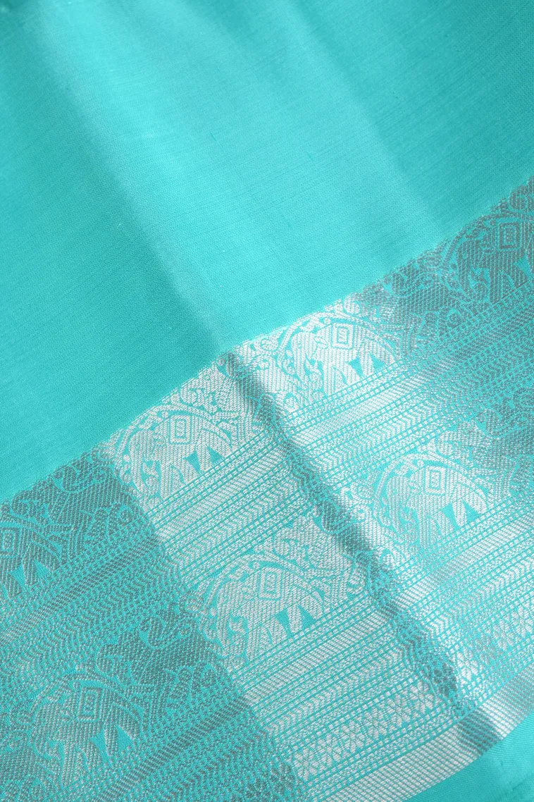 Sky Blue Soft Silk Saree with Silver Zari Buttis (small Dots Or Motifs) view 3