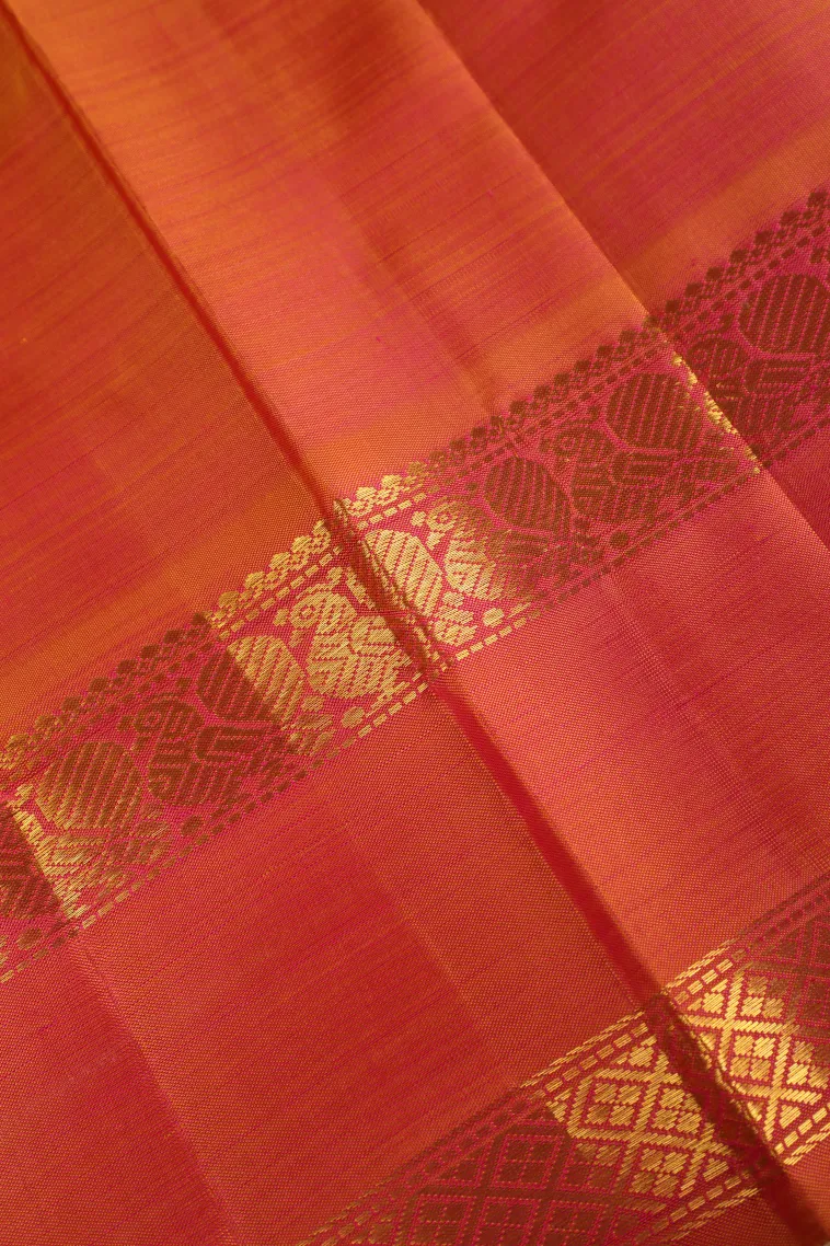 Punch Pink Kanchipuram Silk Sarees with Gold Zari Small Checks Pattern view 3