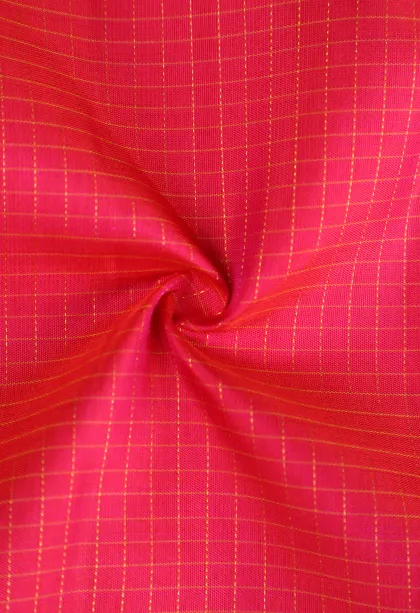 Punch Pink Kanchipuram Silk Sarees with Gold Zari Small Checks Pattern