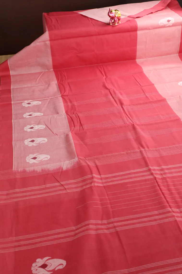 Punch Pink Kanchi Cotton Sarees Without Zari With Stripes And Puttas view 2