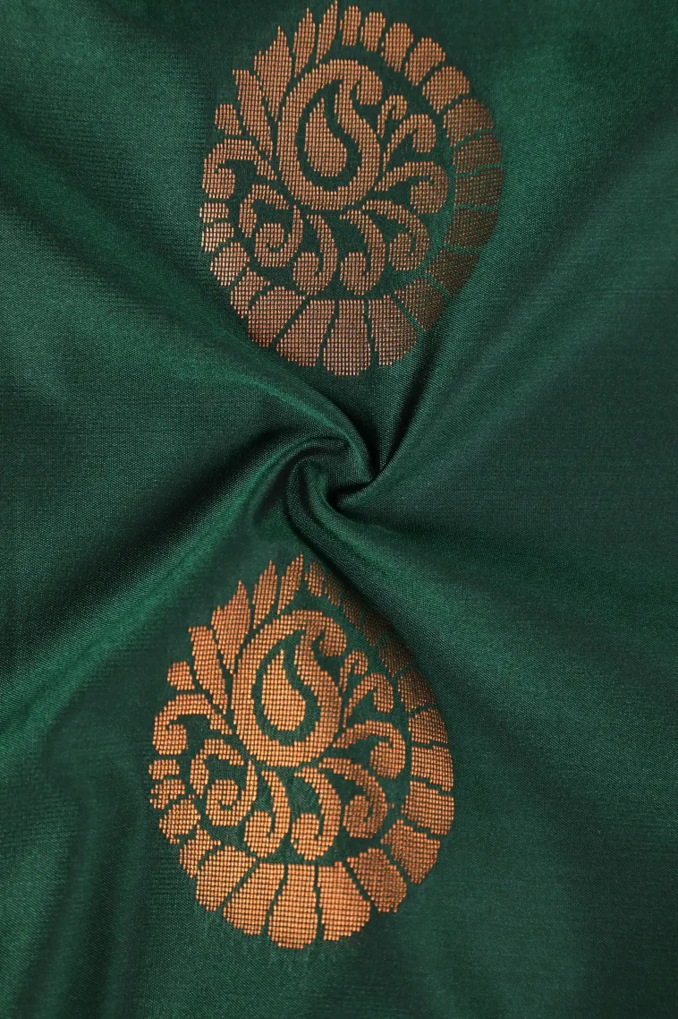 Bottle Green Soft Silk Saree with Copper Zari Mango Puttas view 4