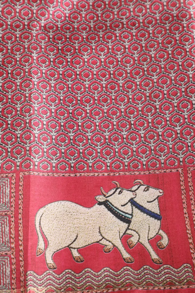 Punch Pink Tussar Saree with Gold Zari Checks view 3