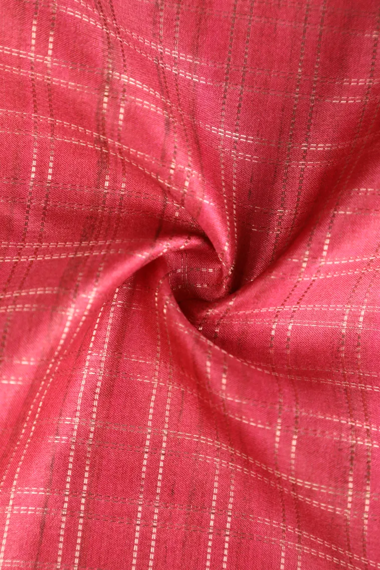Punch Pink Tussar Saree with Gold Zari Checks view 4