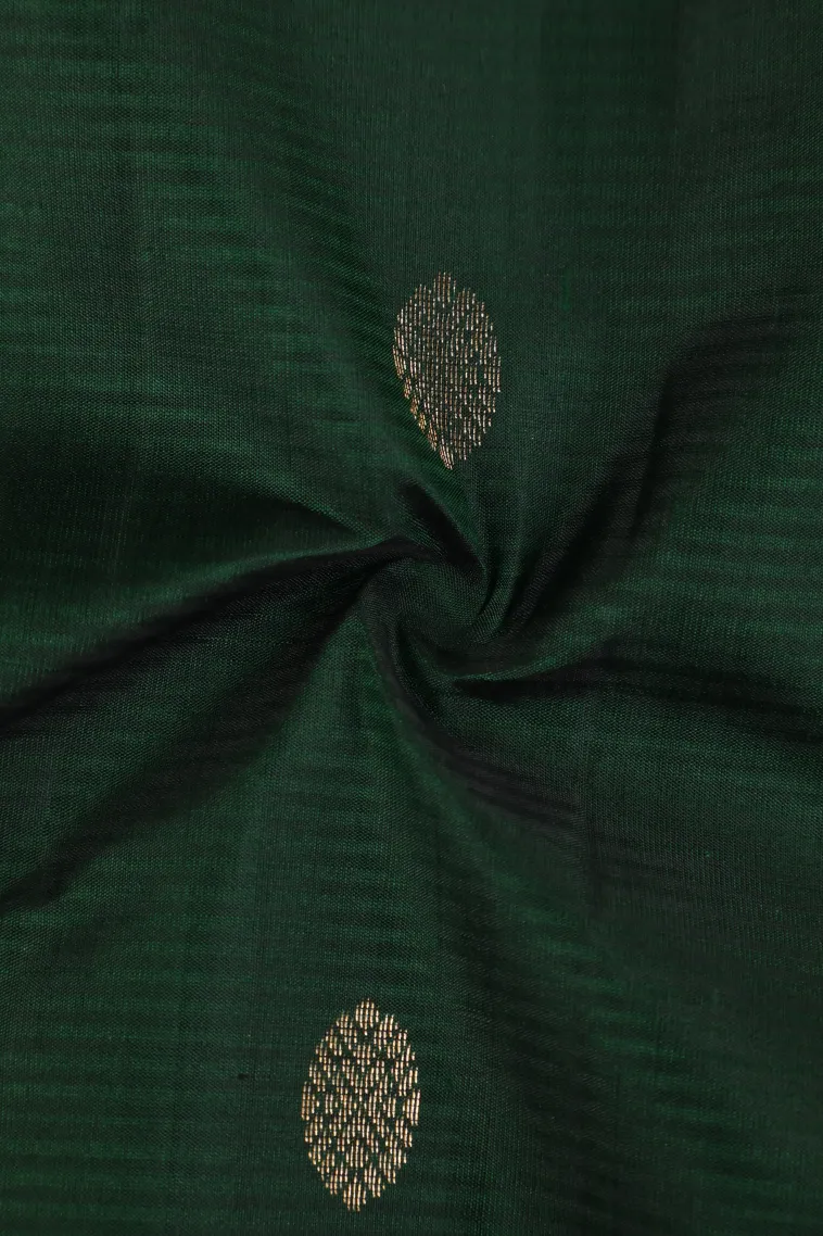 Bottle Green Soft Silk Saree with Gold Zari Buttis (small Dots Or Motifs) view 4