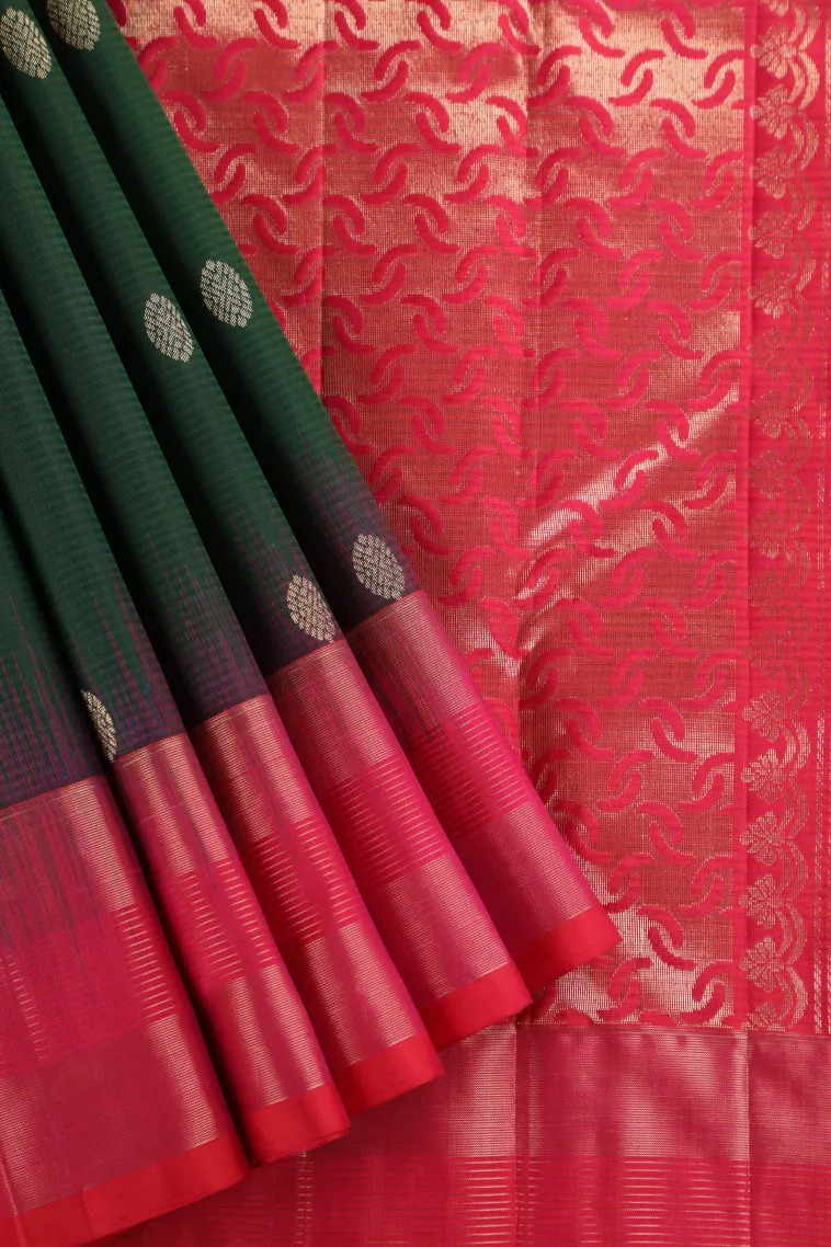 Bottle Green Soft Silk Saree with Gold Zari Buttis (small Dots Or Motifs) view 1
