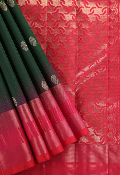 Bottle Green Soft Silk Saree with Gold Zari Buttis (small Dots Or Motifs)