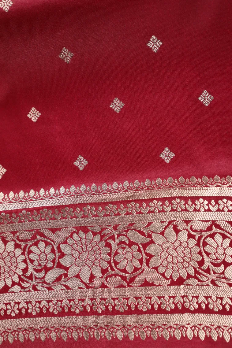 Apple Red Mysore Silk with Bronze Zari Stripes And Puttas view 3