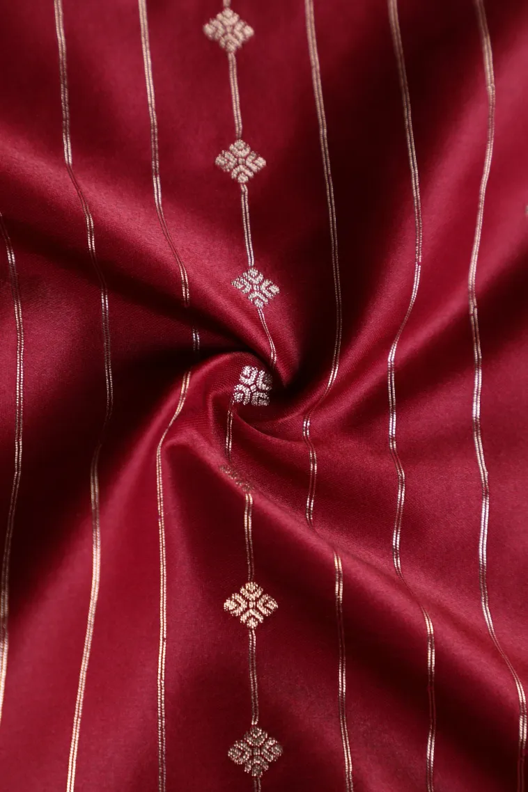 Apple Red Mysore Silk with Bronze Zari Stripes And Puttas view 4