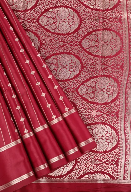 Apple Red Mysore Silk with Bronze Zari Stripes And Puttas