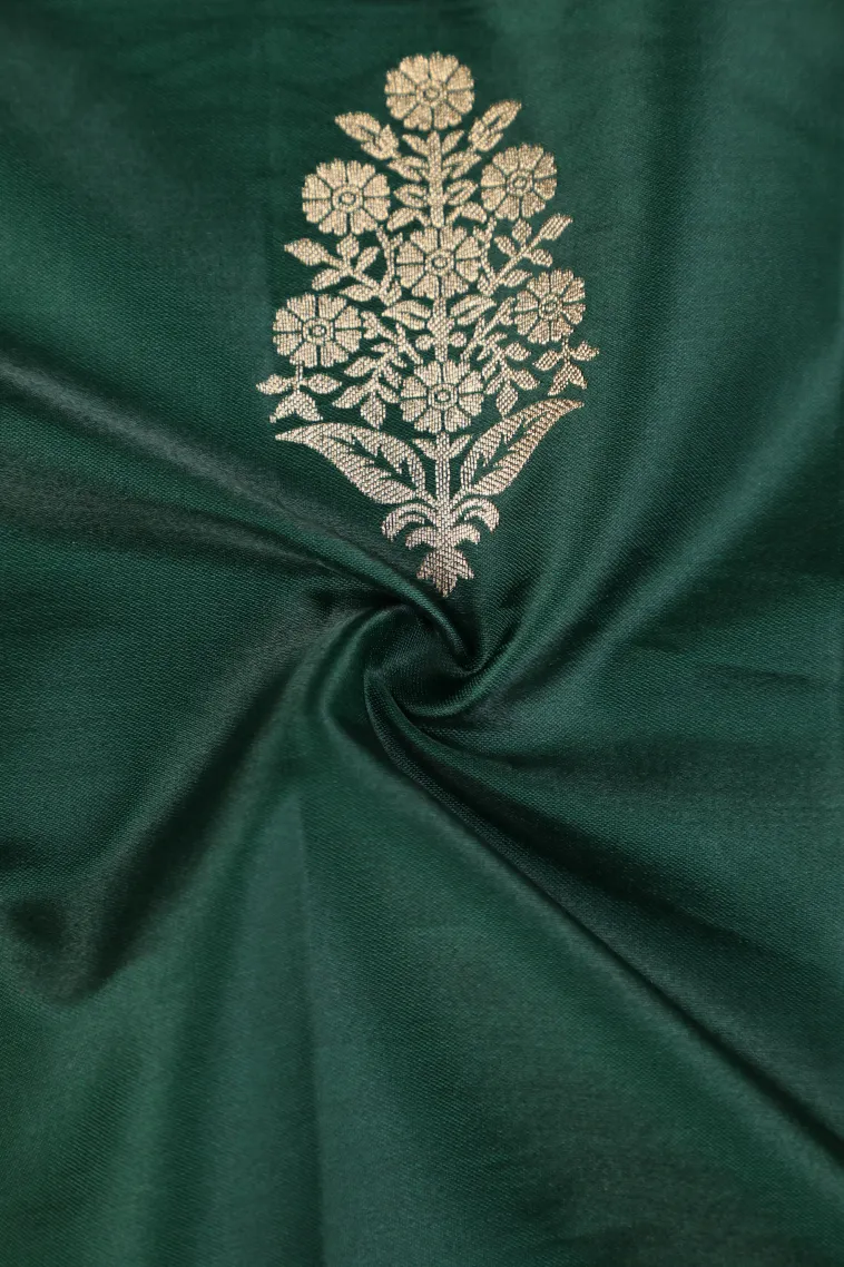 Bottle Green Mysore Silk with Gold Zari Flower Mottif view 4