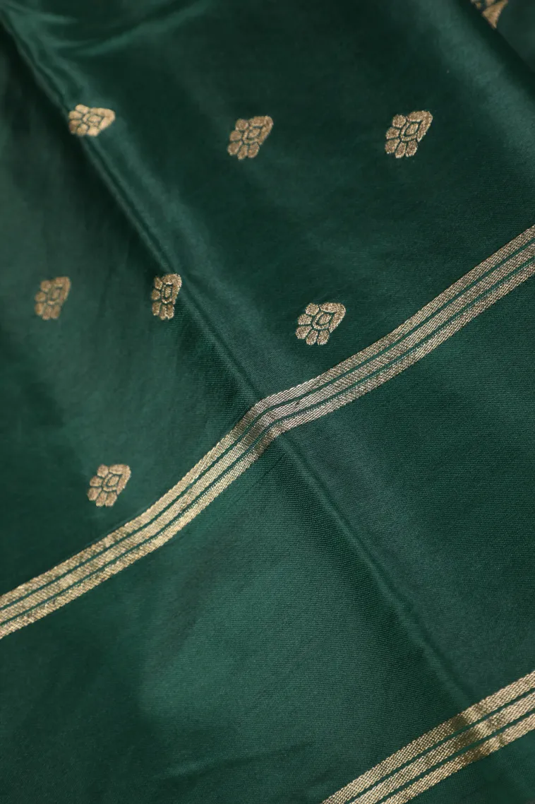 Bottle Green Mysore Silk with Gold Zari Flower Mottif view 3
