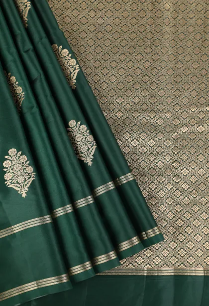 Bottle Green Mysore Silk with Gold Zari Flower Mottif