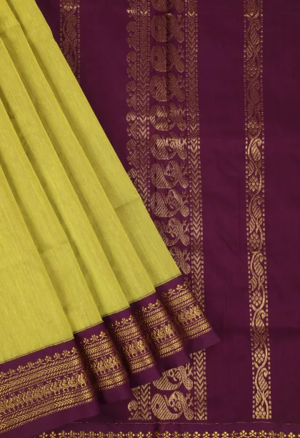 Lime Green Kalyani Cotton with Gold Zari Plain
