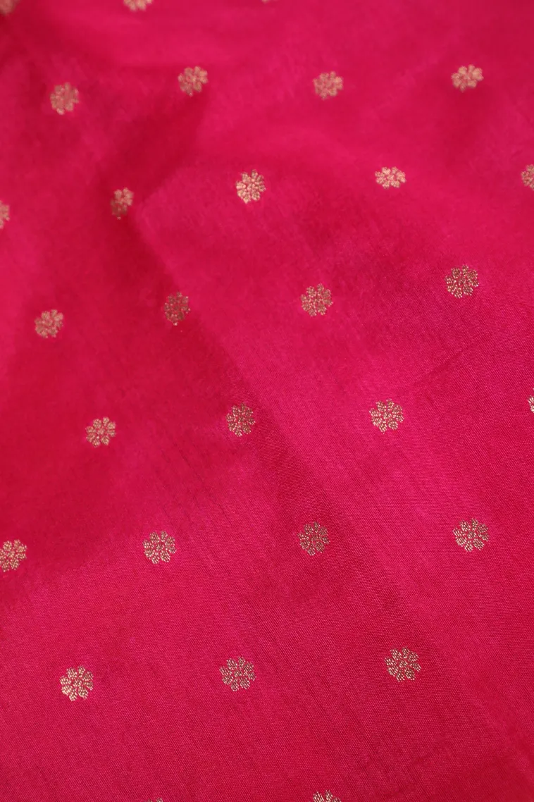 Bright Yellow Semi Raw Silk Printed with Gold Zari Buttis (small Dots Or Motifs) view 3