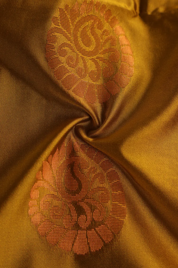 Gold Soft Silk Saree with Copper Zari Mango Puttas view 4