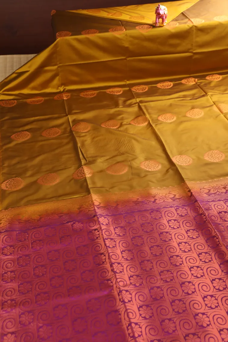 Gold Soft Silk Saree with Copper Zari Mango Puttas view 2