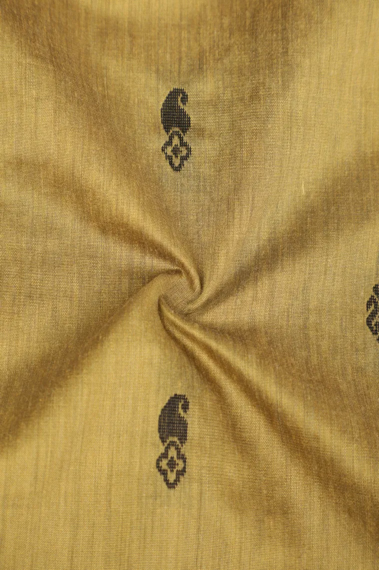 Tan Yellow Kalyani Cotton with Gold Zari Mango Puttas view 4