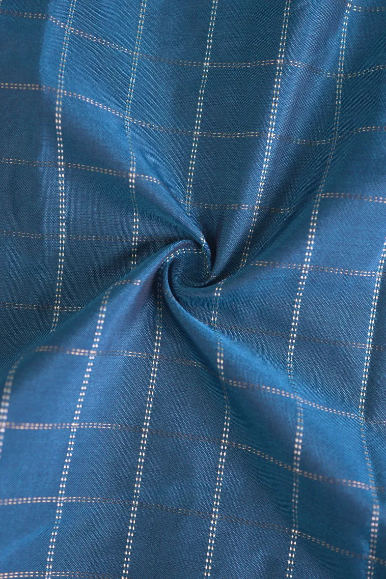 Cerulean Blue Arani Silk Sarees with Gold Zari Checks view 4