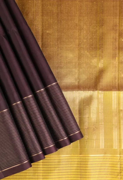 Chocolate Brown Soft Silk Saree with Gold Zari Plain