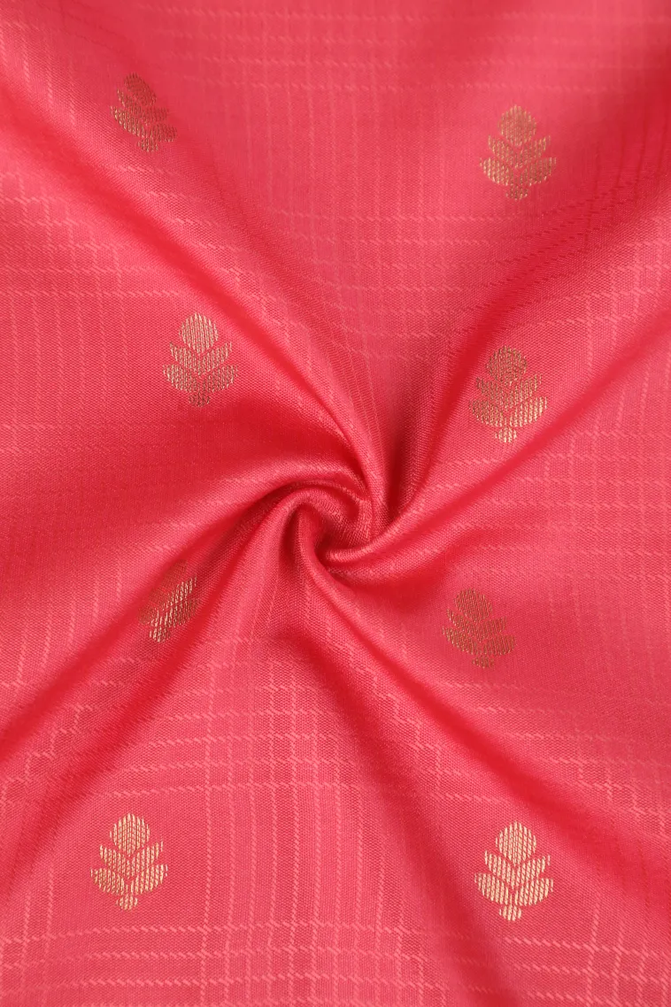 Punch Pink Soft Silk Saree with Bronze Zari Checks And Puttas view 4