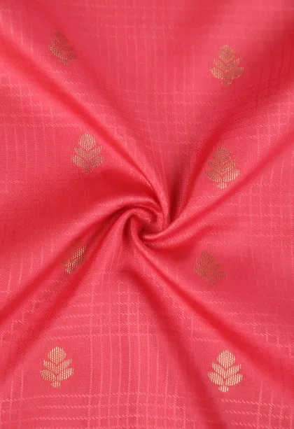 Punch Pink Soft Silk Saree with Bronze Zari Checks And Puttas