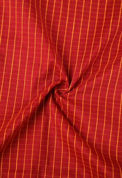 Dawn Red Kalyani Cotton with Gold Zari Small Checks Pattern
