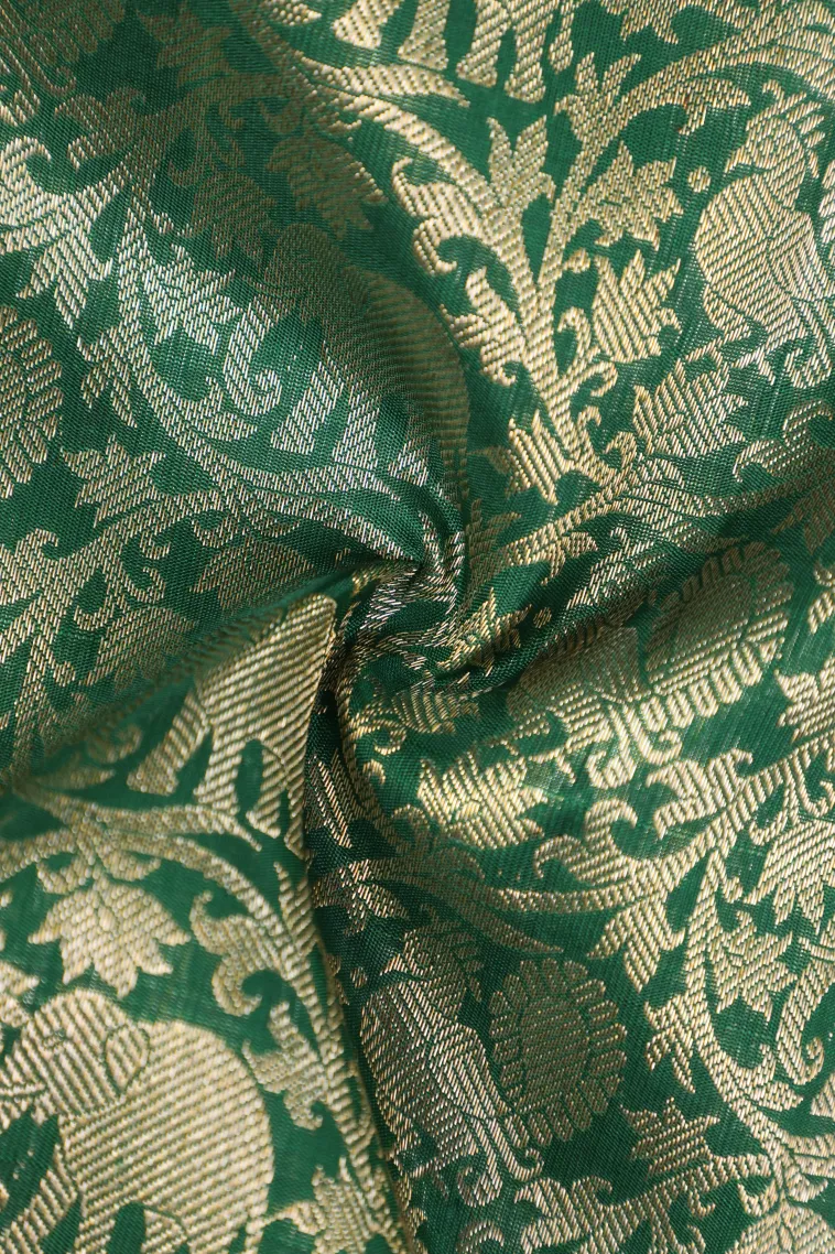 Bottle Green Kanchipuram Silk Sarees with Gold And Silver Zari Animal And Bird Motifs view 4