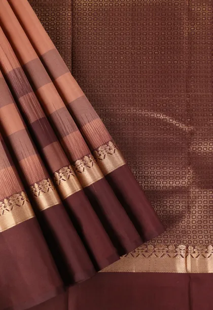 Peach Pink Soft Silk Saree with Gold Zari Plain