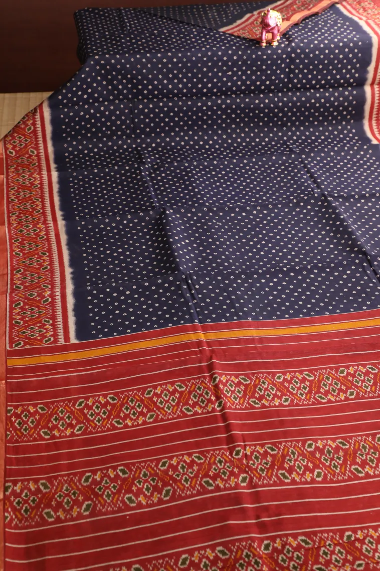 Indigo Blue Chanderi Cotton Sarees Without Zari With Pathik Motifs view 2