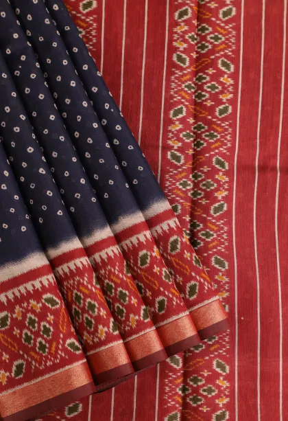 Indigo Blue Chanderi Cotton Sarees Without Zari With Pathik Motifs