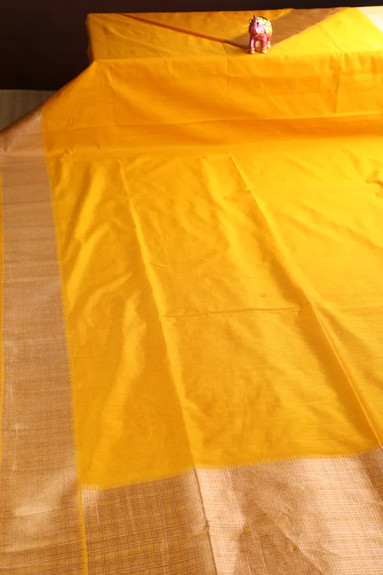 Gold Semi Tussar Silk with Gold Zari Plain view 2