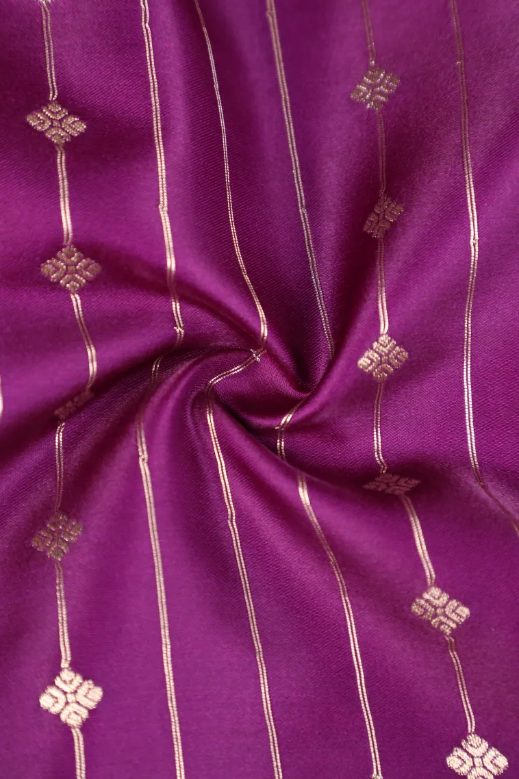 Magenta Purple Mysore Silk with Bronze Zari Stripes And Puttas view 4