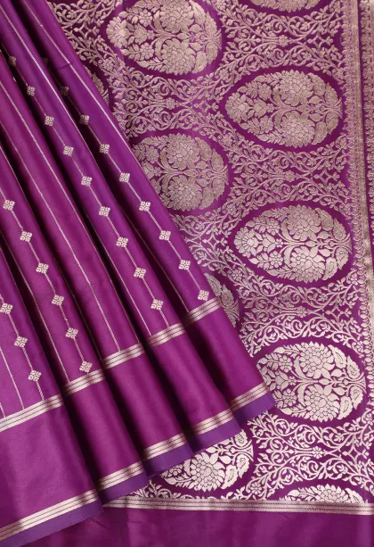 Magenta Purple Mysore Silk with Bronze Zari Stripes And Puttas