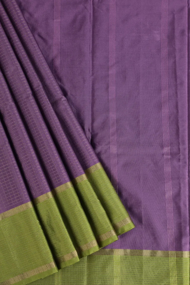 Mauve Purple Arani Silk Sarees with Gold Zari Small Checks Pattern