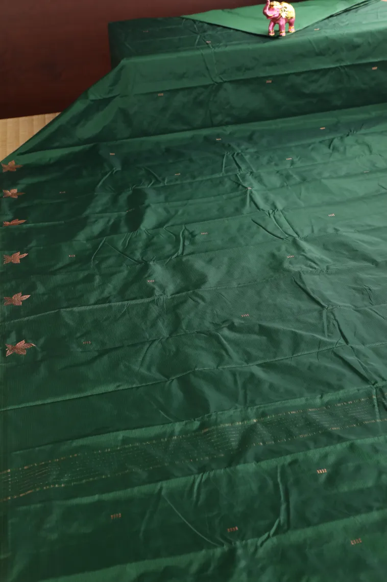 Seaweed Green Arani Silk Sarees with Gold Zari Stripes And Puttas view 2