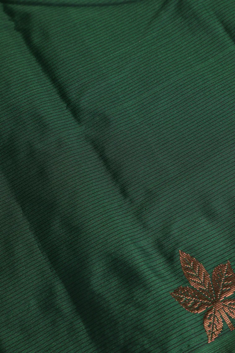 Seaweed Green Arani Silk Sarees with Gold Zari Stripes And Puttas view 3