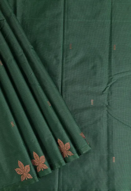 Seaweed Green Arani Silk Sarees with Gold Zari Stripes And Puttas